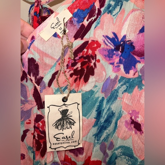 Easel Floral Tie-Back Mini Dress - Red, Pink, Blue - Picture 3 of 7